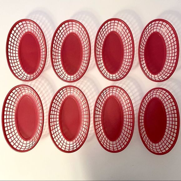 Set of 8 Red Plastic Hot Dog, French Fries, Burger, Taco Old School Food… - Picture 2 of 3